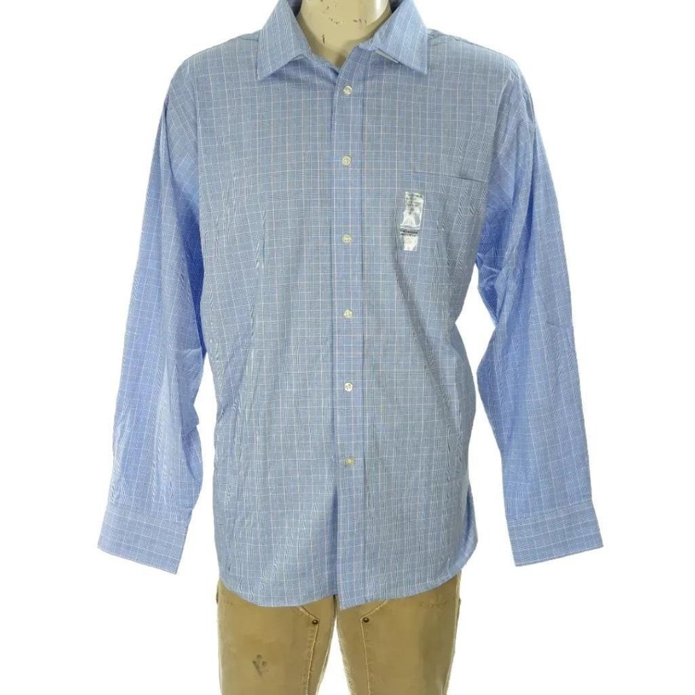 Chaps Mens Dress Shirt Blue Glen Plaid Regular Fit 18 34/35 NWT $55